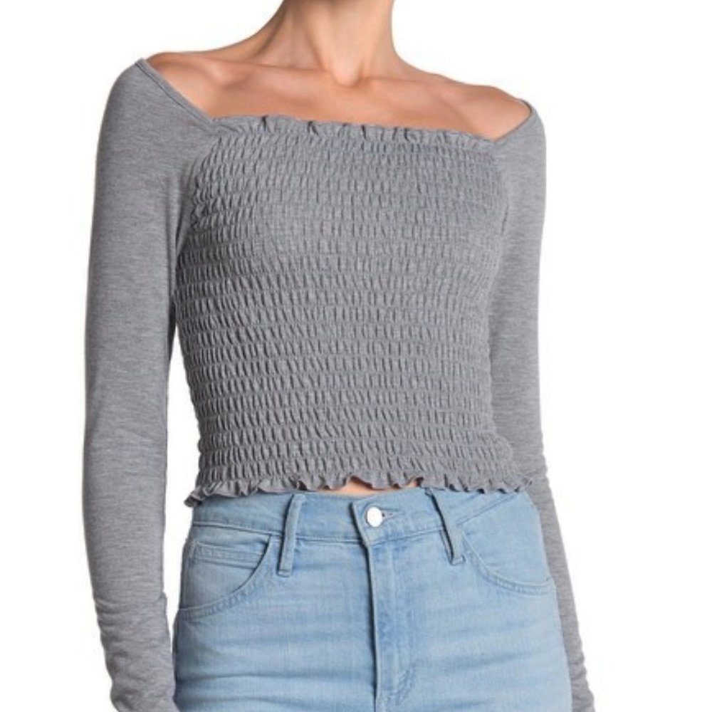 NEW Love Fire Gray Smocked Knit Crop Top